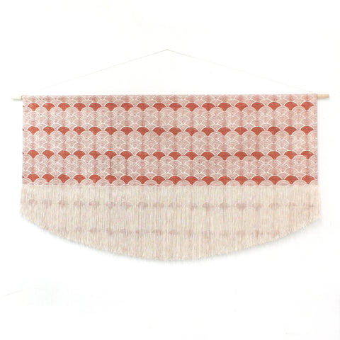 Large Block Print Scallop Fringe Wall Hanging in Burnt Orange